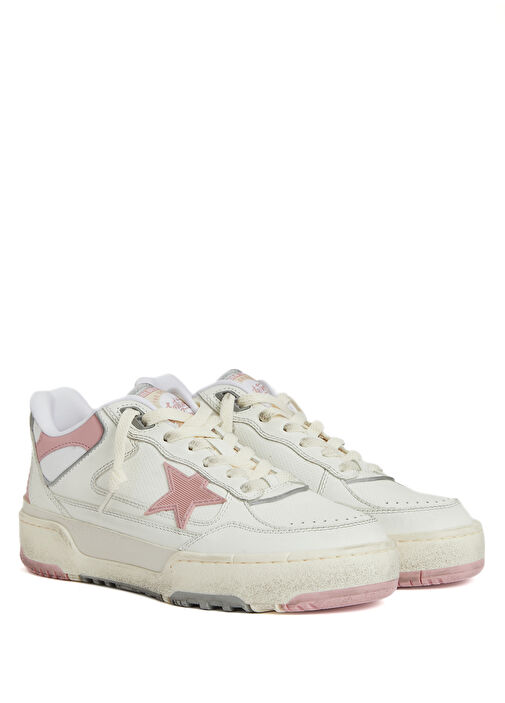 Pembe Beyaz Kadın Deri Sneaker - Görsel 3