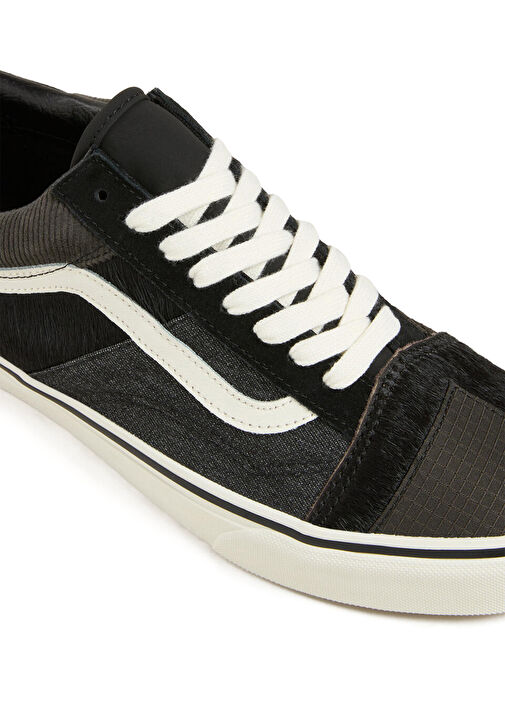 Old Skool Patchwork Siyah Kadın Deri Sneaker - Görsel 4