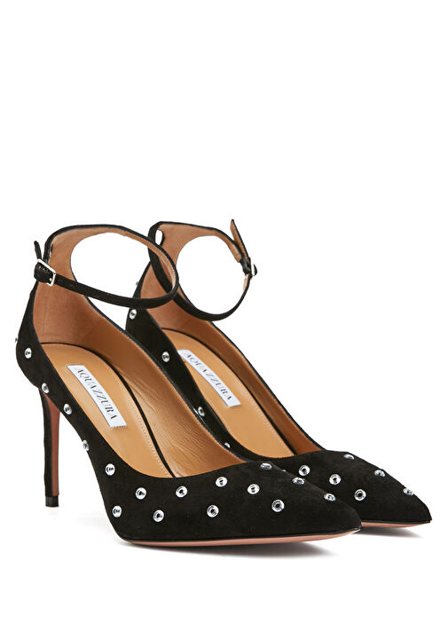 Love Affair Crystal Siyah Deri Topuklu Ayakkabı - Görsel 3