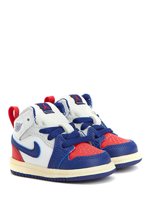 Jordan 1 Mid Beyaz Unisex Çocuk Deri Sneaker - Görsel 3