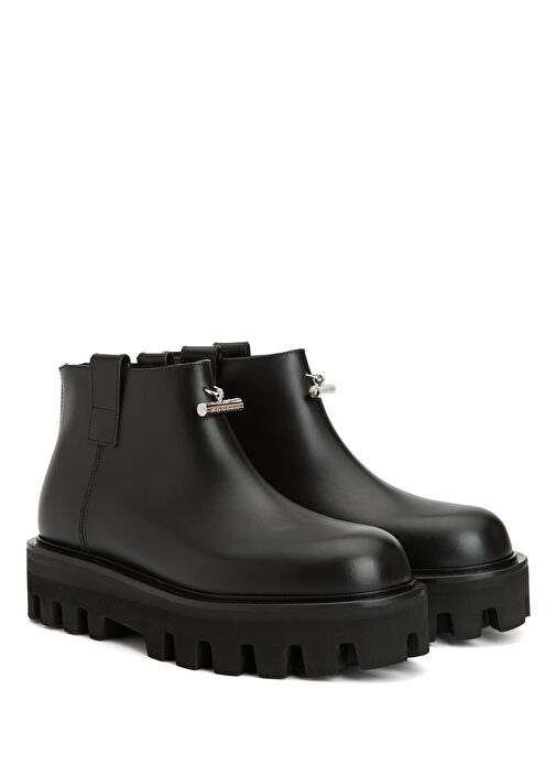 Siyah Erkek Logolu Kadın Deri Ayakkabı - Görsel 3