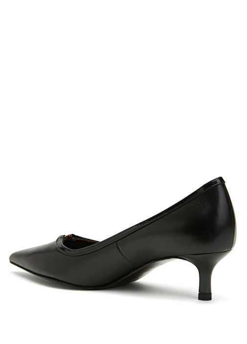 Siyah Deri Topuklu Ayakkabı - Görsel 4