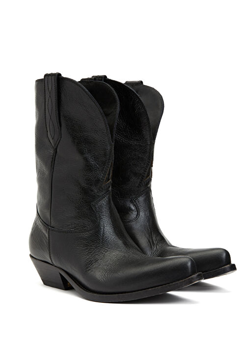 Low Wish Star Siyah Dikişli Kadın Deri Bot - Görsel 3