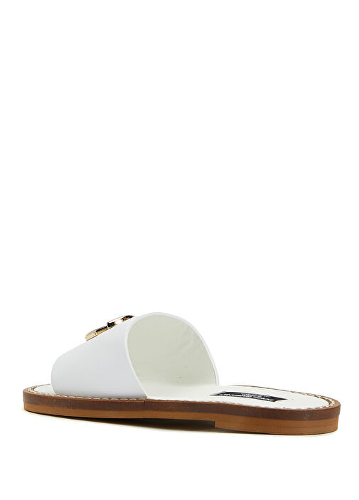 Beyaz Logolu Kız Çocuk Deri Terlik - Görsel 4