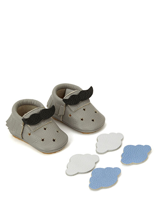 Gri Aksesuar Detaylı Erkek Bebek Deri Ayakkabı - Görsel 5