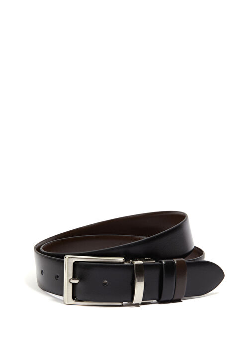Siyah Kahve Çift Tokalı Erkek Deri Kemer
