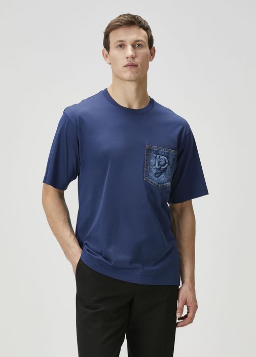 Dolce&Gabbana - Navy Blue Denim Garnished T-shirt