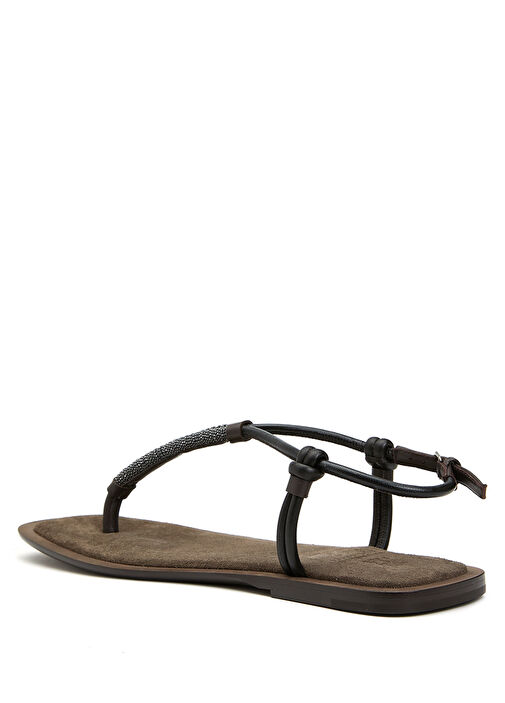 Kahverengi Kadın Deri Sandalet - Görsel 4