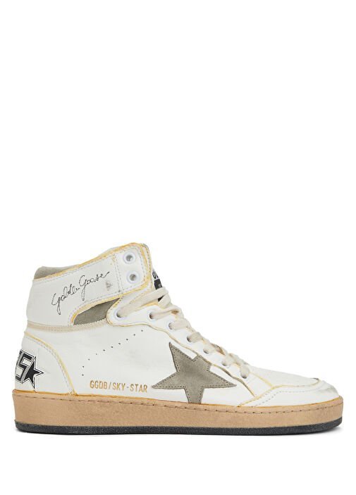 Sky-Star Beyaz Bej Kadın Deri Bilek Boy Sneaker - Görsel 2