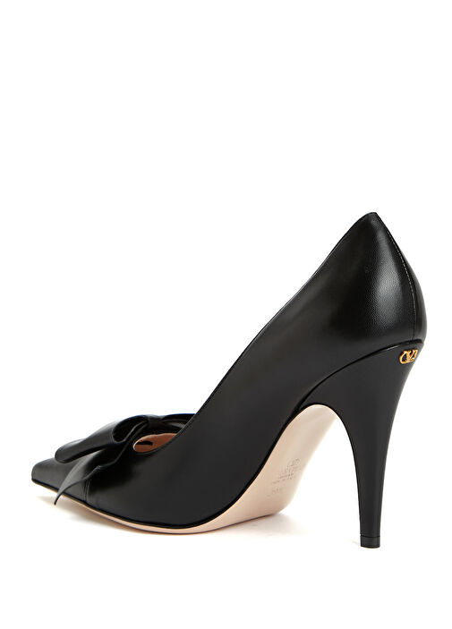 Siyah Fiyonk Detaylı Deri Stiletto - Görsel 4