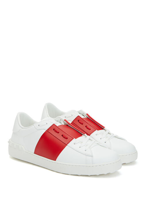 Open Kırmızı Beyaz Erkek Deri Sneaker - Görsel 3