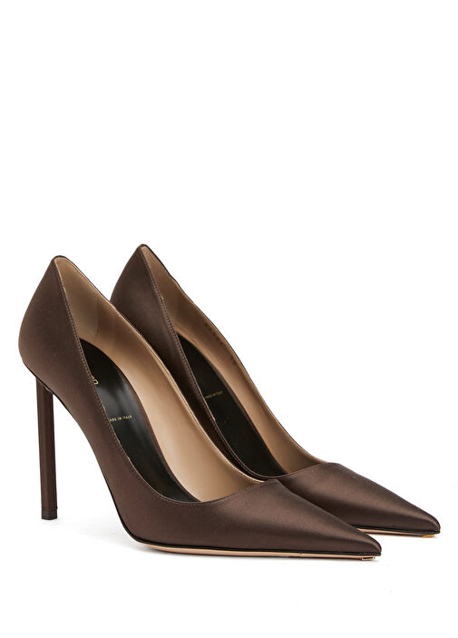 Kahverengi Saten Stiletto - Görsel 3