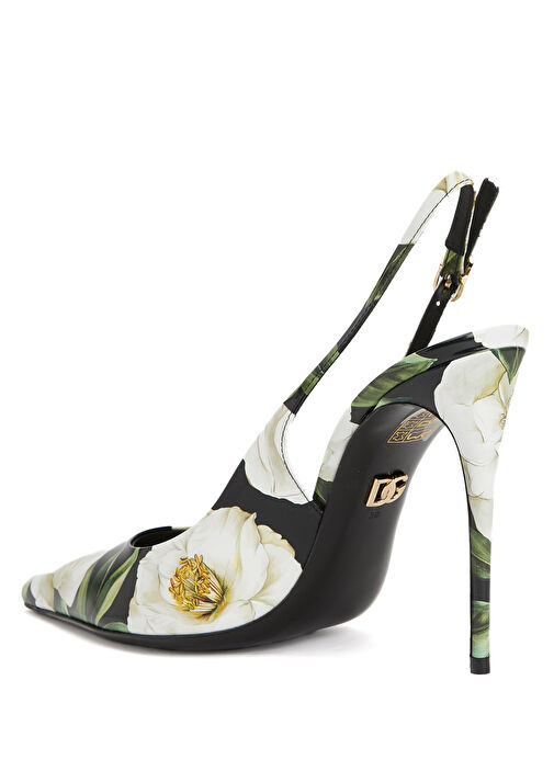 Çok Renkli Çiçek Desenli Deri Topuklu Ayakkabı - Görsel 4