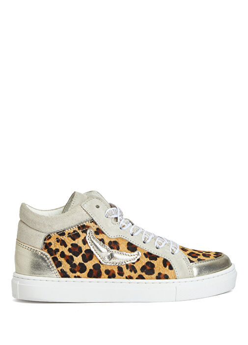 Beyaz Leopar Desenli Kız Çocuk Deri Sneaker - Görsel 2