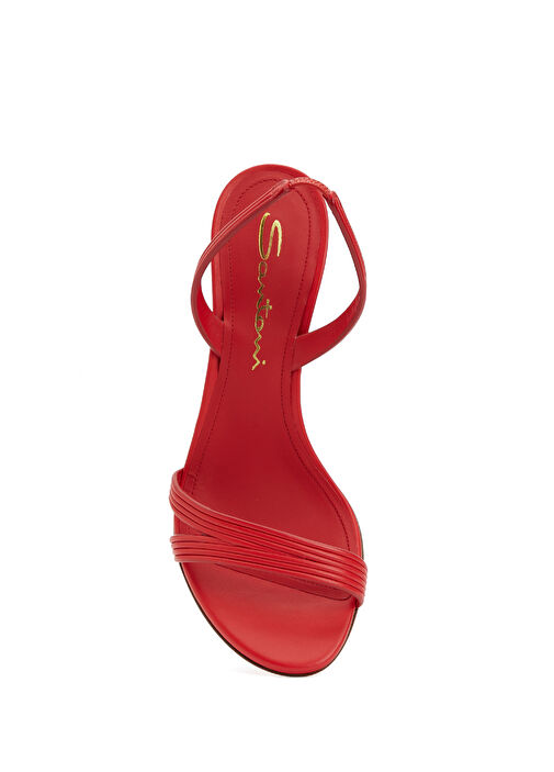 Kırmızı Bantlı Kadın Deri Sandalet - Görsel 5