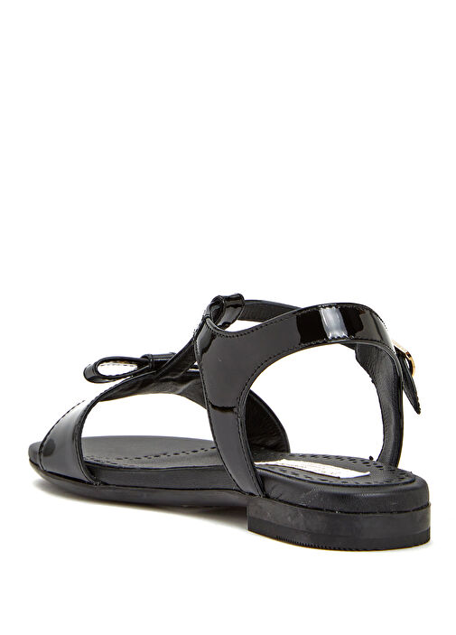 Siyah Logolu Kız Çocuk Deri Sandalet - Görsel 4