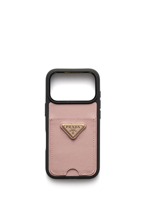 Prada - iPhone 17 Pro Pembe Saffiano Deri Telefon Kılıfı - Pembe