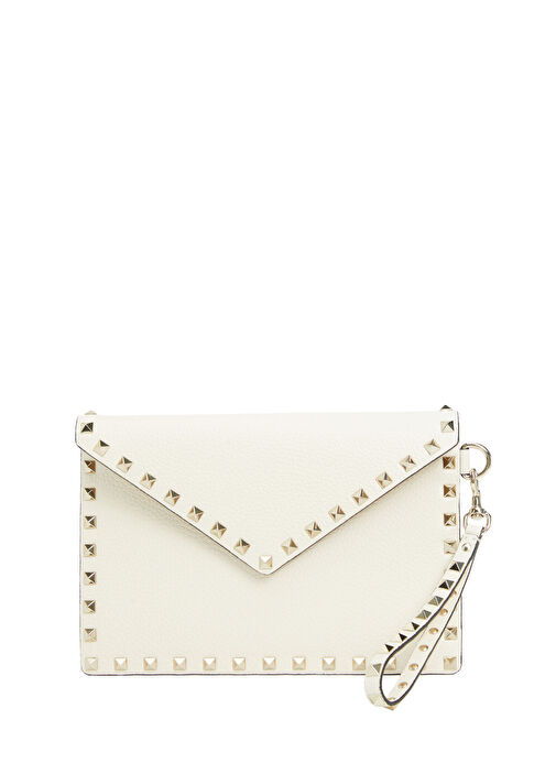 Rockstud Ekru Kadın Deri El Portföyü