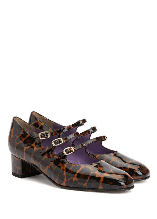 Kına Leopar Desenli Deri Topuklu Ayakkabı - Görsel 3