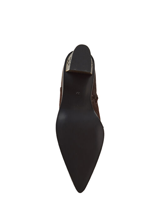 Koyu Kahverengi Topuğu Logolu Kadın Süet Bot - Görsel 6