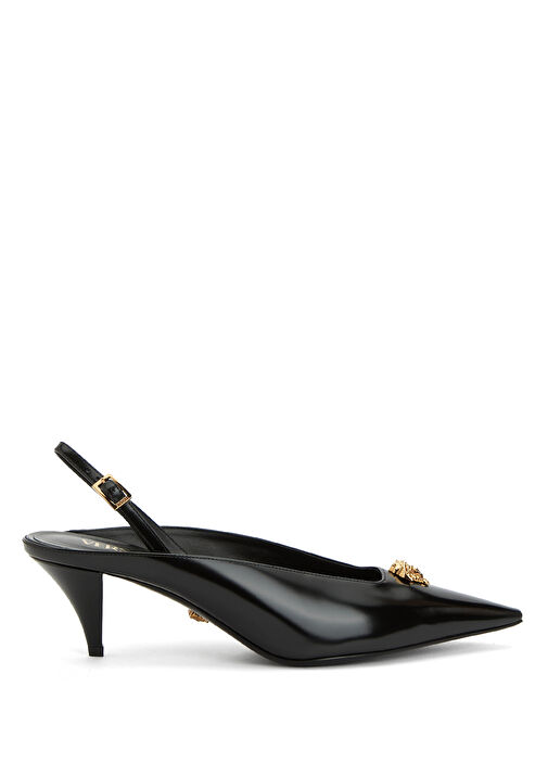 Siyah Medusa Tokalı Kadın Deri Sandalet - Görsel 2