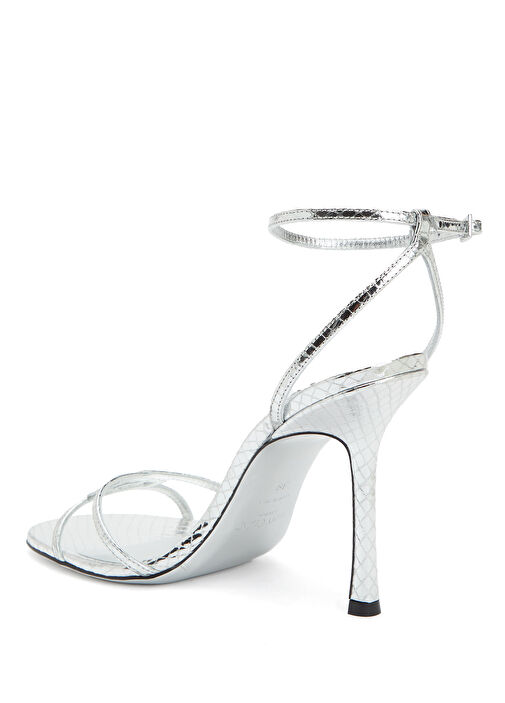 1998 Leo Silver Deri Topuklu Sandalet - Görsel 4