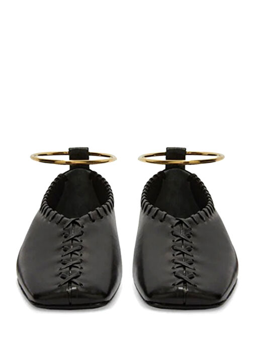 Siyah Dikiş Detaylı Deri Babet - Görsel 3