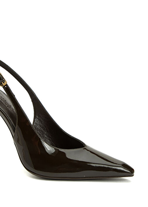 Kahverengi Deri Topuklu Ayakkabı - Görsel 7