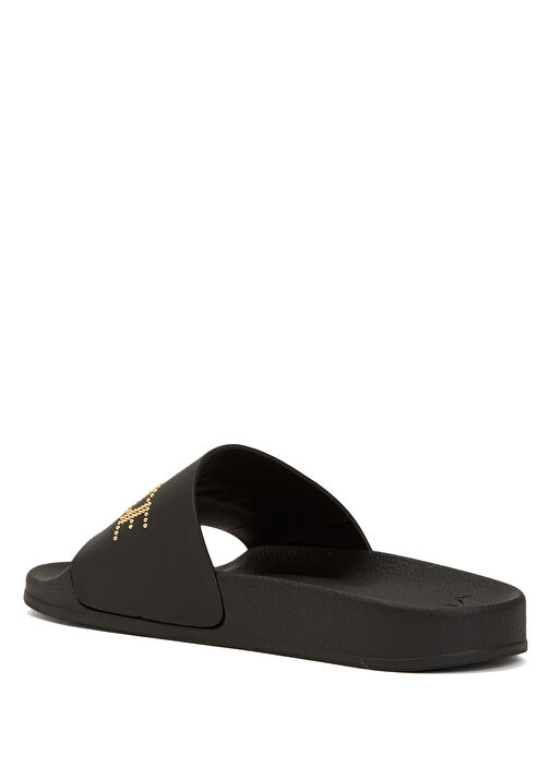 Siyah Gold Logo Detaylı Unisex Deri Terlik - Görsel 4