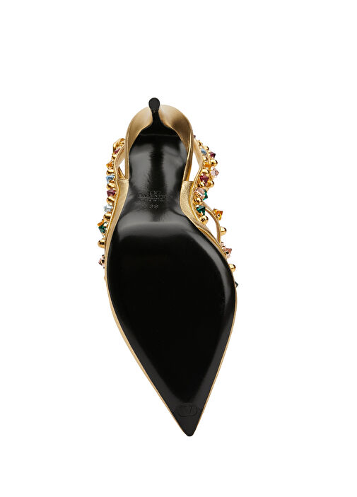 Rockstud Gold Deri Topuklu Ayakkabı - Görsel 6