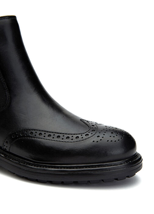 Siyah Zımbalı Lastikli Kadın Deri Bot - Görsel 7