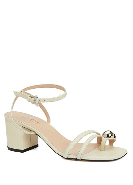 Kırık Beyaz Kadın Deri Sandalet - Görsel 3