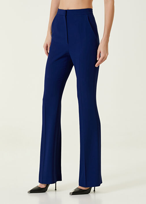 Alexander Mcqueen Navy Blue Wool Wide-Leg Pant