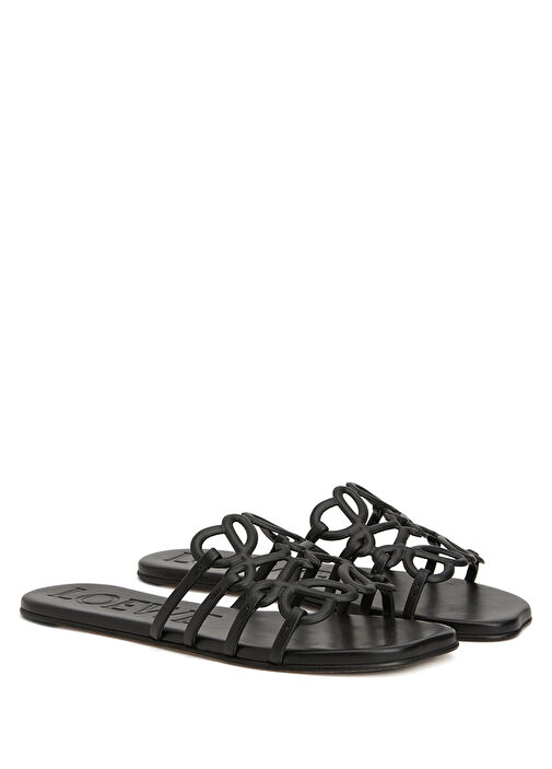 Petal Siyah Logo Bantlı Kadın Deri Terlik - Görsel 3