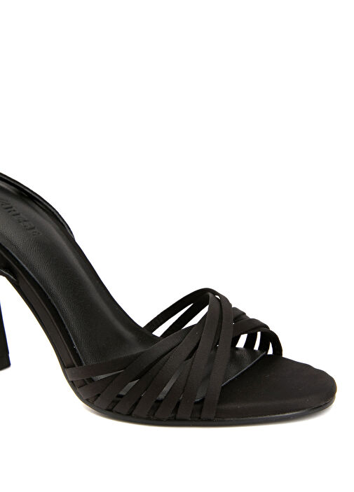 Siyah Kadın Saten Sandalet - Görsel 7