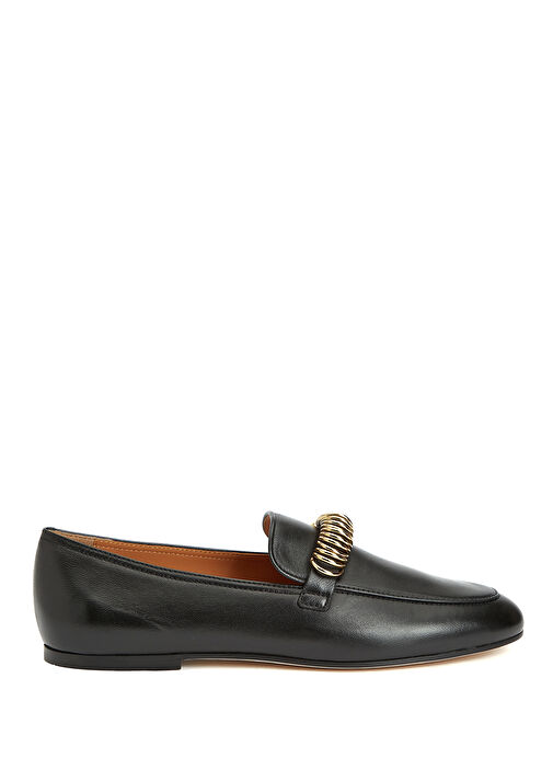 Siyah Metal Halka Detaylı Kadın Deri Loafer - Görsel 2