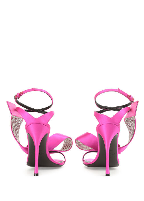 Marquise Fuşya Taşlı Topuklu Saten Sandalet - Görsel 4