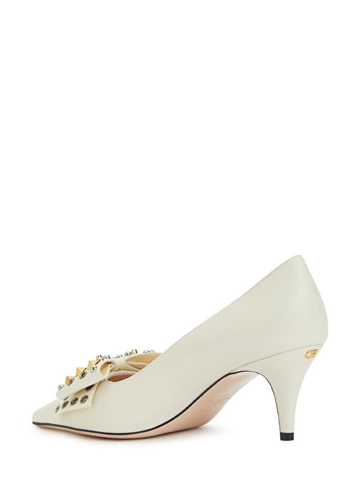 Bowow Ekru Deri Topuklu Ayakkabı - Görsel 4