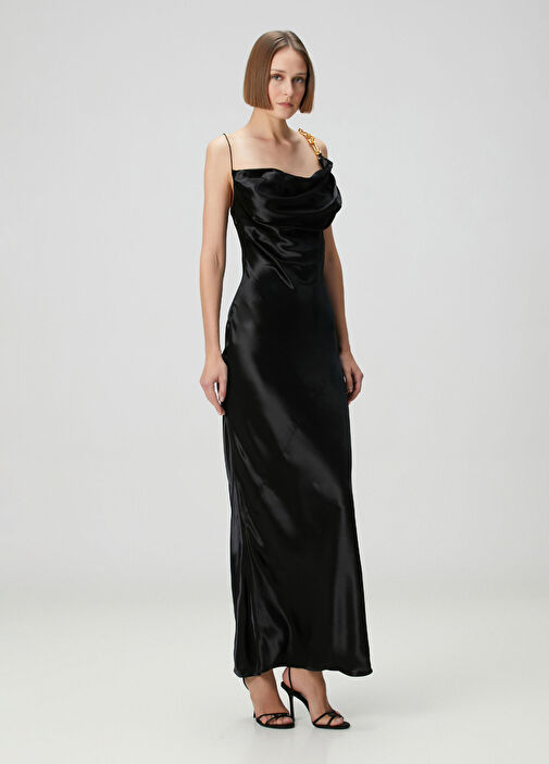 Balmain - Black Maxi Satin Evening Dress