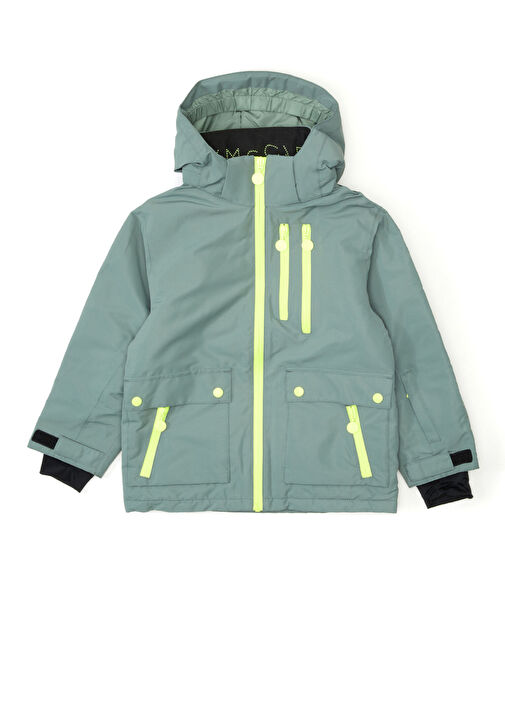 Yeşil Kapüşonlu Erkek Çocuk Kayak Montu