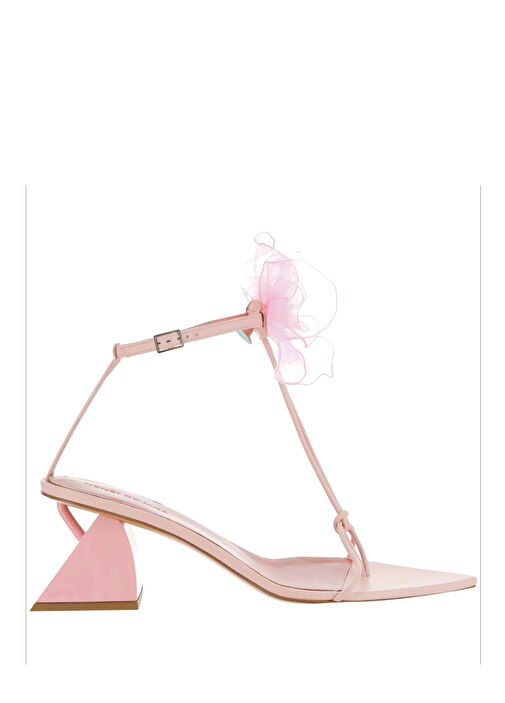 Pembe Çiçek Detaylı Kadın Deri Sandalet - Görsel 2