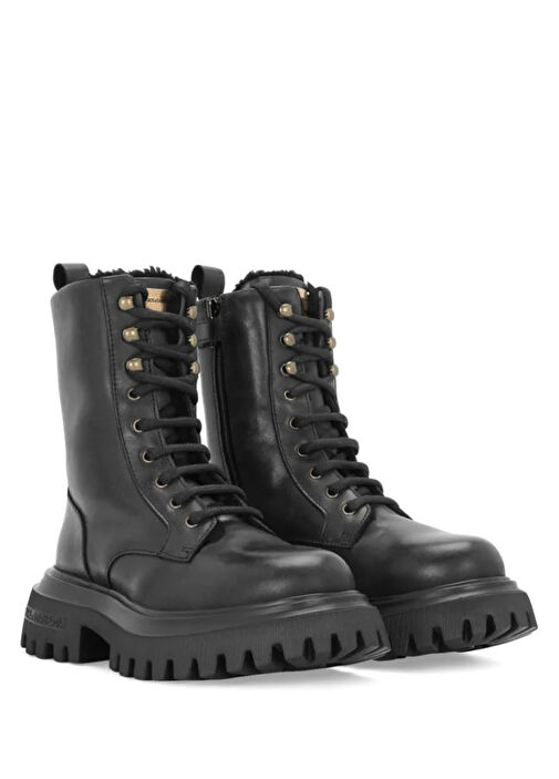 Siyah Logo Detaylı Erkek Çocuk Deri Bot - Görsel 3