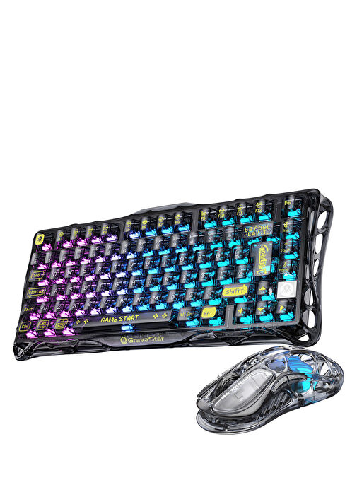 Gravastar - Mercury K1 Lite+M2 Şeffaf Siyah Kablosuz RGB Işıklı