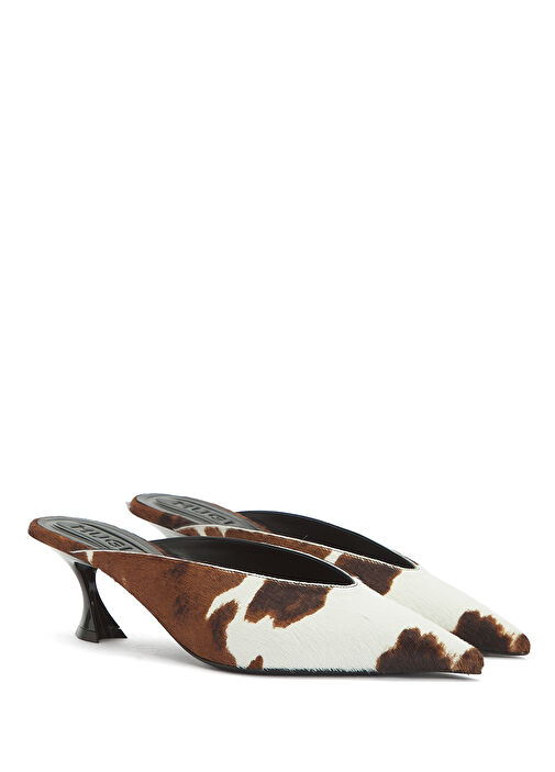 Kahverengi Beyaz Kadın Deri Terlik - Görsel 3