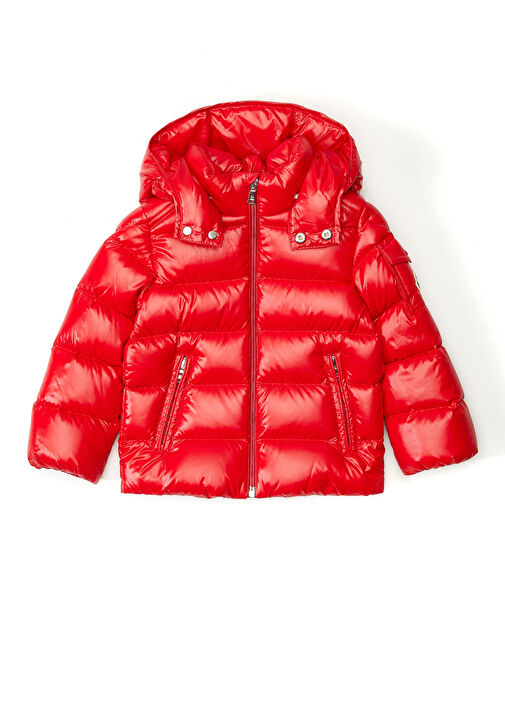 Moncler - Kırmızı Kapüşonlu Erkek Çocuk Mont - Kırmızı