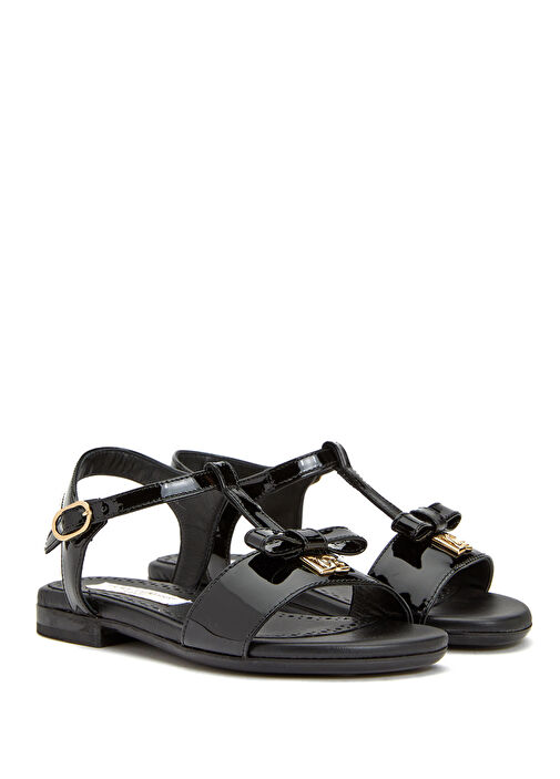 Siyah Logolu Kız Çocuk Deri Sandalet - Görsel 3