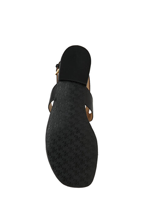 Siyah Logo Detaylı Kadın Deri Sandalet - Görsel 6