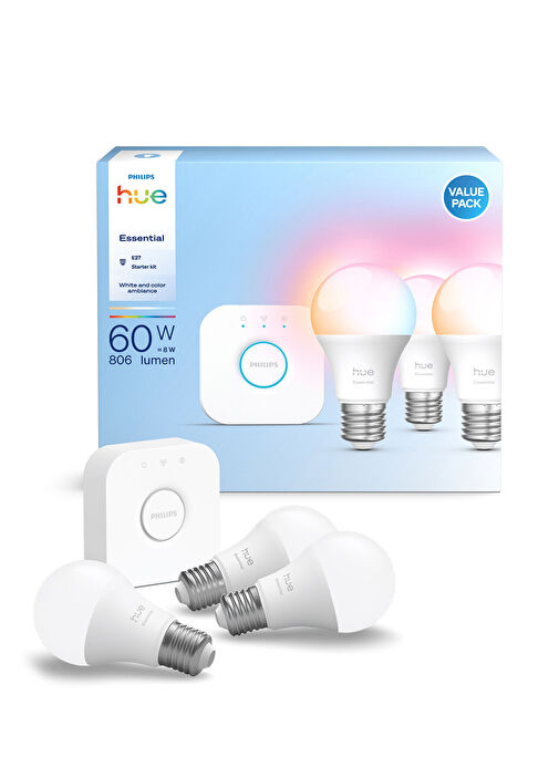 Philips Hue 白色・カラー LED電球 806ルーメン　3個セット Philips - Hue Essential 3'lü 806 Lümen Ampul Akıllı Aydınlatma