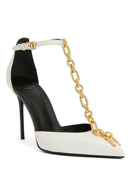 Krem Deri Topuklu Ayakkabı - Görsel 3