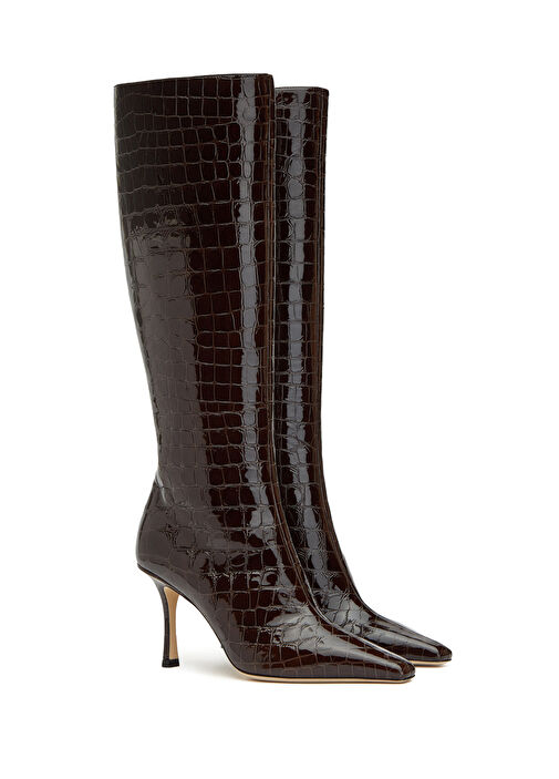 Agathe Kahverengi Krokodil Dokulu Deri Çizme - Görsel 3